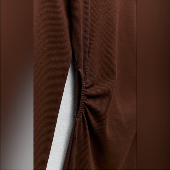 Zara CUT OUT RIBBED CHOCOLATE BROWN DRESS - Picture 5 of 6